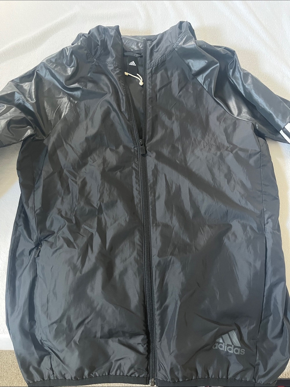 adidas Men’s Black Hooded Windbreaker Jacket with Reflective Logo NWOT